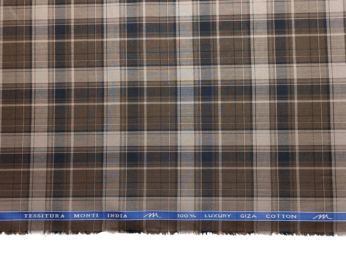 Tessitura Monti 100% Premium Giza Cotton Shirting Fabric (Dark Brown, Checks)