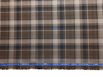 Tessitura Monti 100% Premium Giza Cotton Shirting Fabric (Dark Brown, Checks)