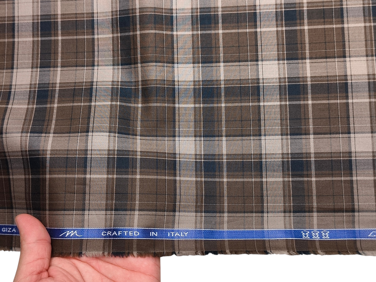 Tessitura Monti 100% Premium Giza Cotton Shirting Fabric (Dark Brown, Checks)