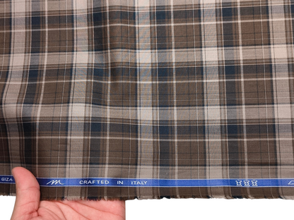 Tessitura Monti 100% Premium Giza Cotton Shirting Fabric (Dark Brown, Checks)