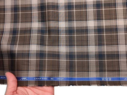 Tessitura Monti 100% Premium Giza Cotton Shirting Fabric (Dark Brown, Checks)