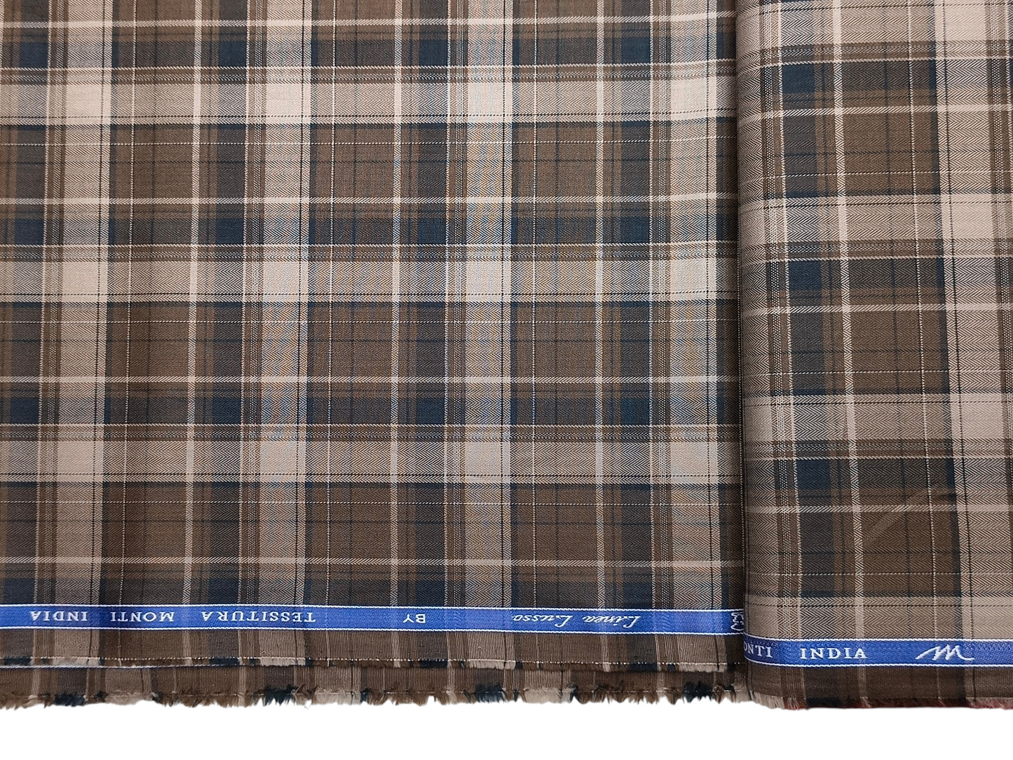 Tessitura Monti 100% Premium Giza Cotton Shirting Fabric (Dark Brown, Checks)