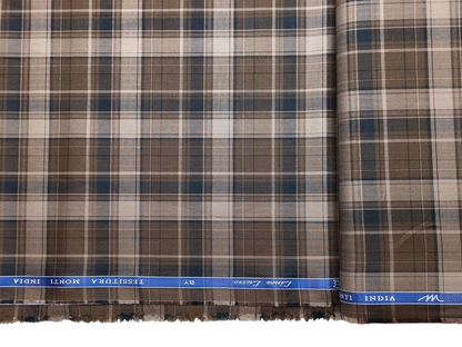 Tessitura Monti 100% Premium Giza Cotton Shirting Fabric (Dark Brown, Checks)