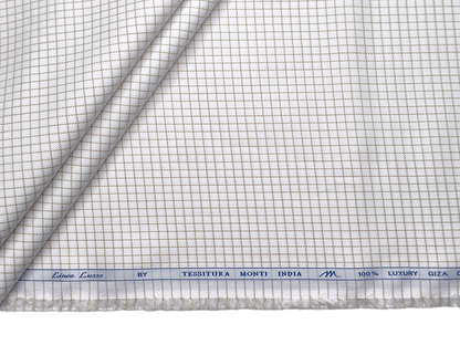 Tessitura Monti 100% Premium Giza Cotton Shirting Fabric (White & Beige, Checks)