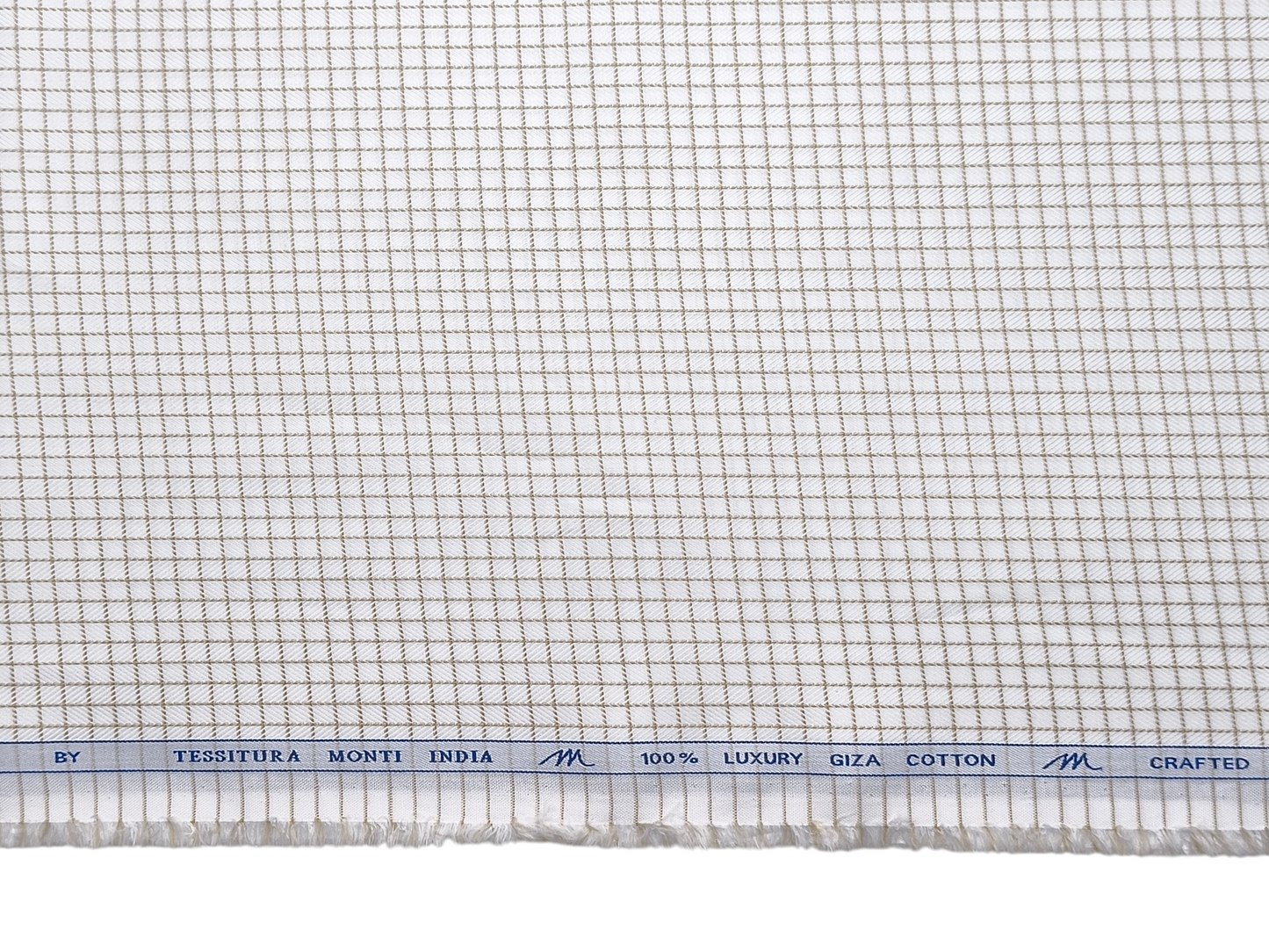Tessitura Monti 100% Premium Giza Cotton Shirting Fabric (White & Beige, Checks)