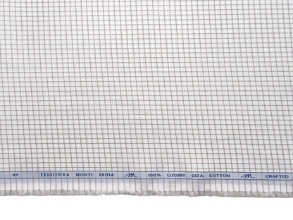 Tessitura Monti 100% Premium Giza Cotton Shirting Fabric (White & Beige, Checks)
