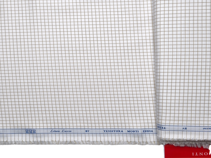 Tessitura Monti 100% Premium Giza Cotton Shirting Fabric (White & Beige, Checks)