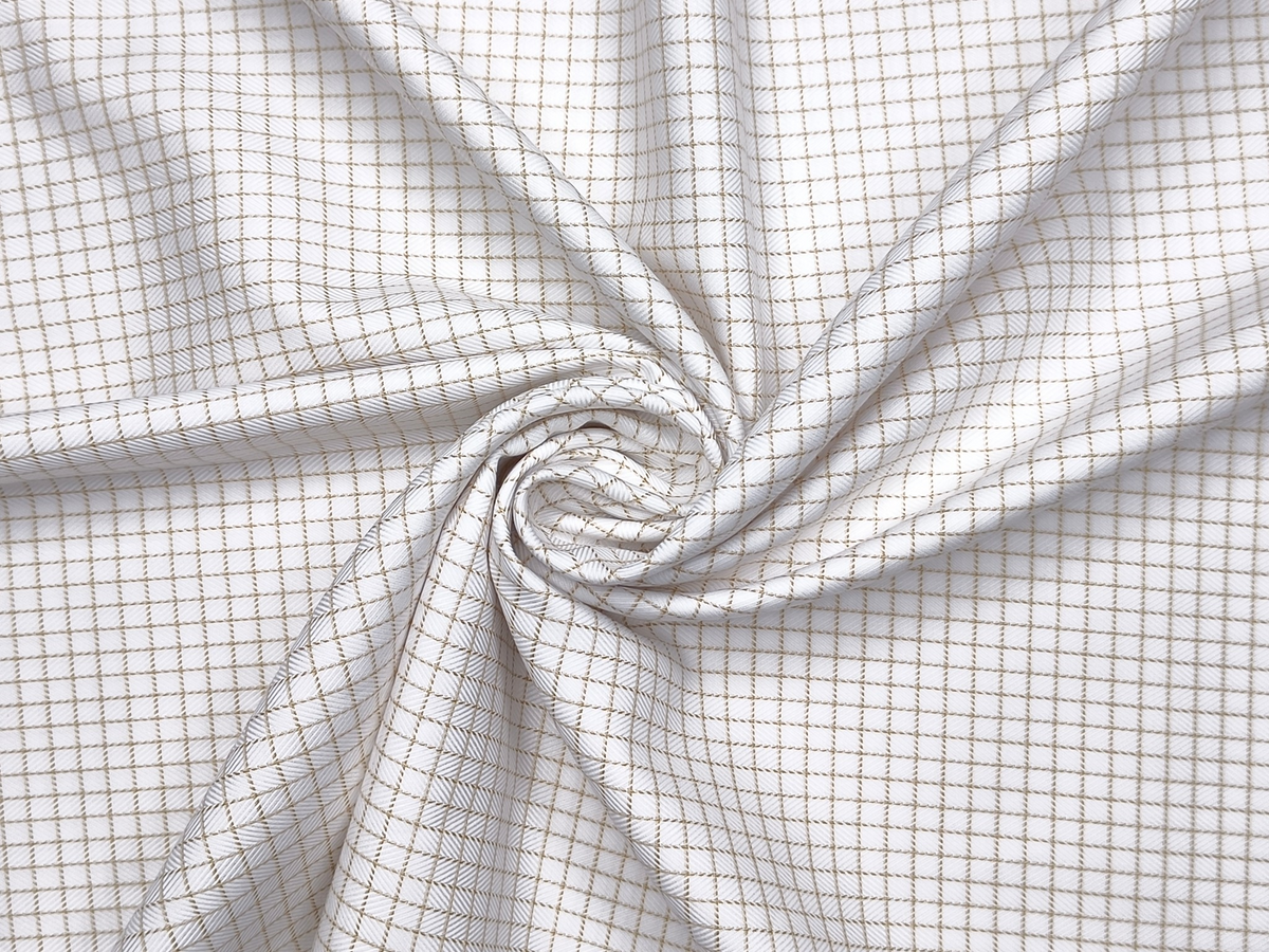 Tessitura Monti 100% Premium Giza Cotton Shirting Fabric (White & Beige, Checks)