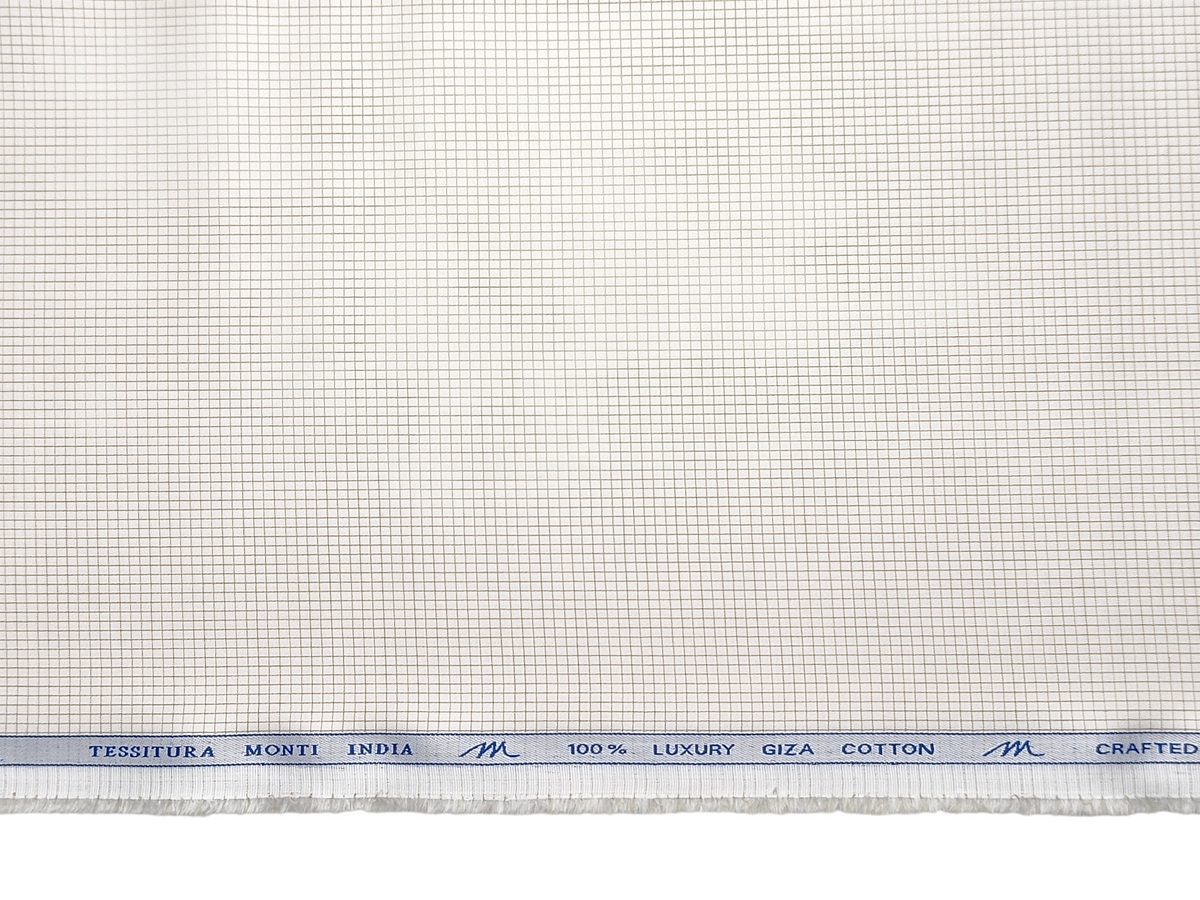 Tessitura Monti 100% Premium Giza Cotton Shirting Fabric (White & Beige, Microchecks)