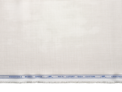 Tessitura Monti 100% Premium Giza Cotton Shirting Fabric (White & Beige, Microchecks)
