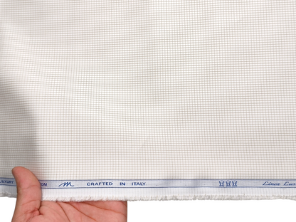 Tessitura Monti 100% Premium Giza Cotton Shirting Fabric (White & Beige, Microchecks)