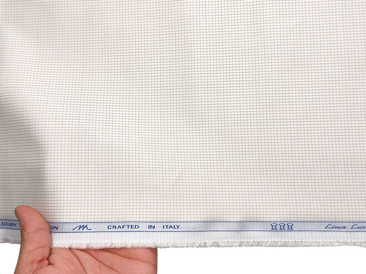 Tessitura Monti 100% Premium Giza Cotton Shirting Fabric (White & Beige, Microchecks)