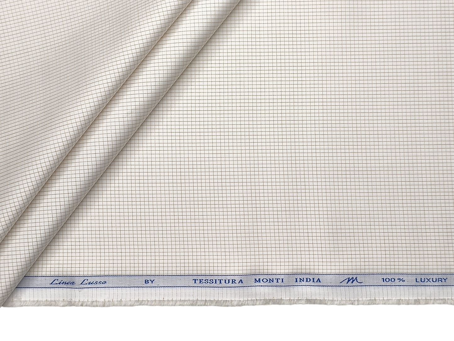 Tessitura Monti 100% Premium Giza Cotton Shirting Fabric (White & Beige, Microchecks)