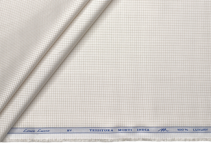 Tessitura Monti 100% Premium Giza Cotton Shirting Fabric (White & Beige, Microchecks)