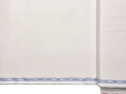Tessitura Monti 100% Premium Giza Cotton Shirting Fabric (White & Beige, Microchecks)