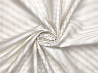 Tessitura Monti 100% Premium Giza Cotton Shirting Fabric (White & Beige, Microchecks)