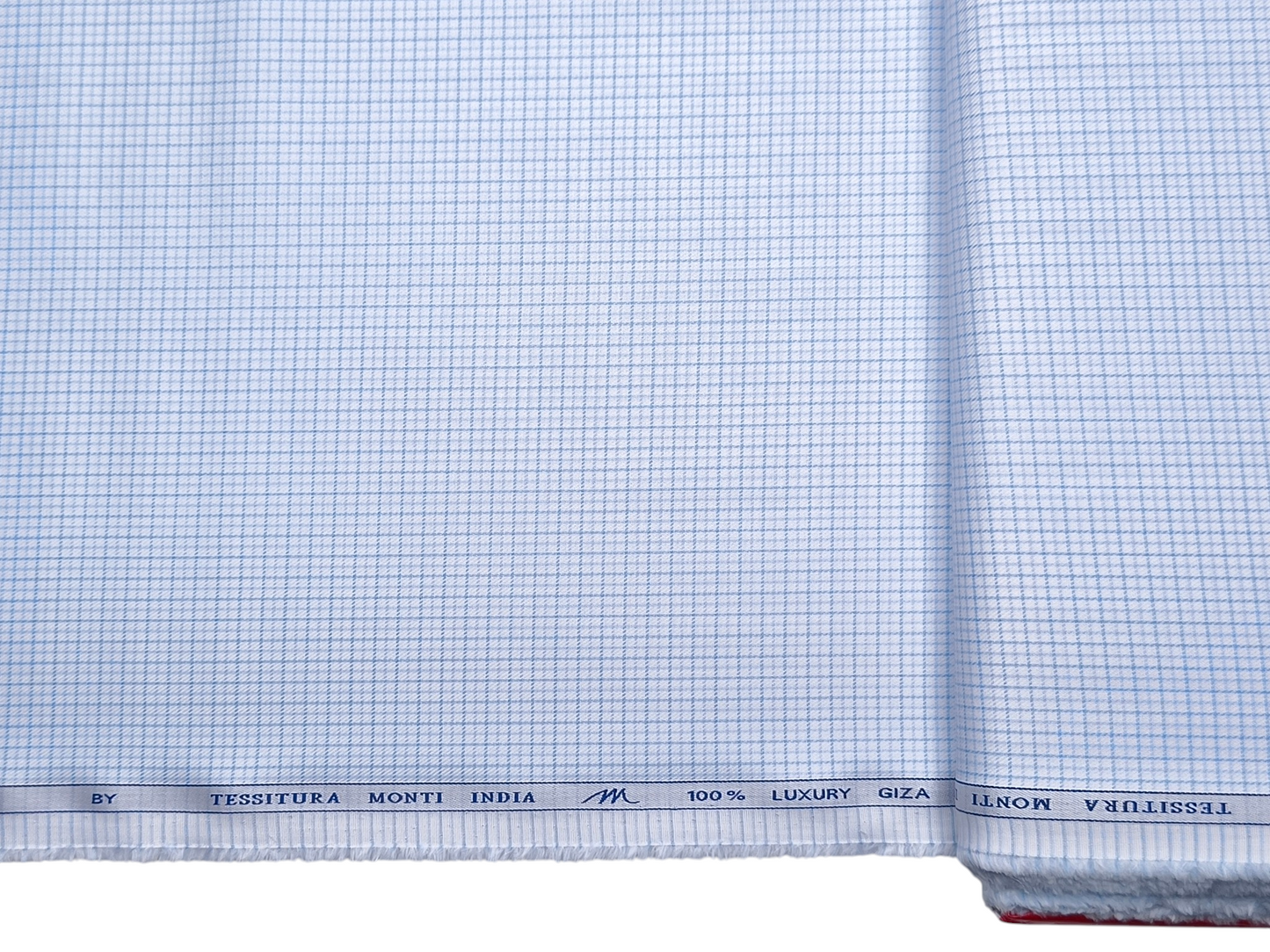 Tessitura Monti 100% Premium Giza Cotton Shirting Fabric (White & Blue, Microchecks)