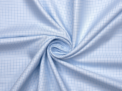 Tessitura Monti 100% Premium Giza Cotton Shirting Fabric (White & Blue, Microchecks)