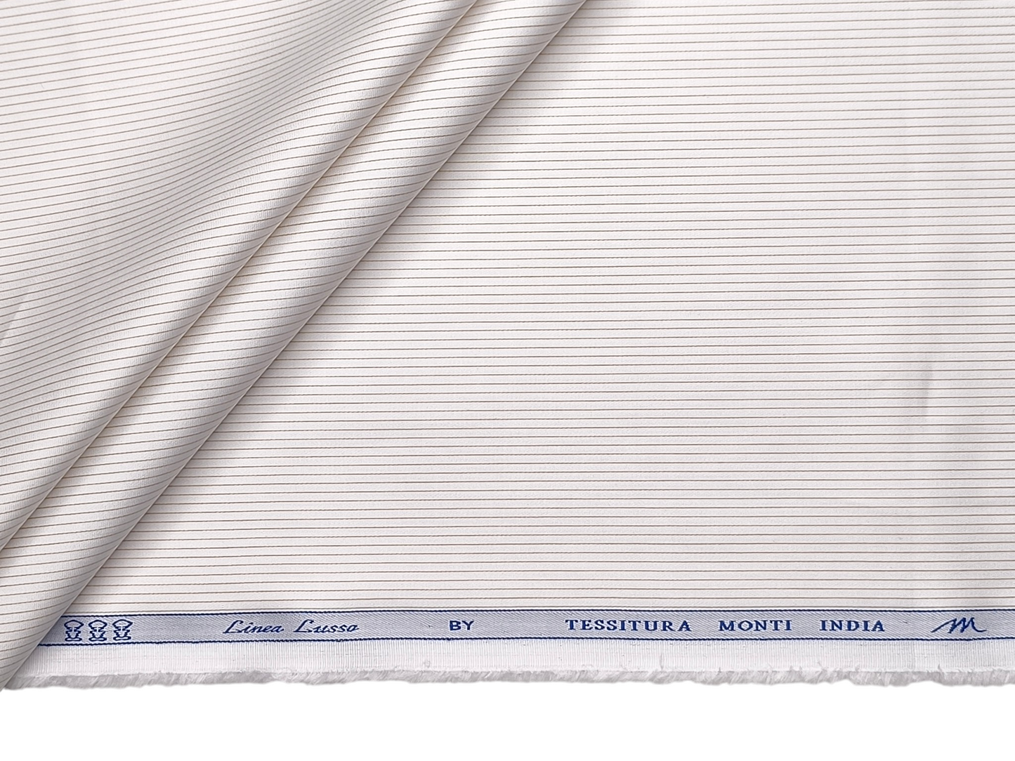 Tessitura Monti 100% Premium Giza Cotton Shirting Fabric (White & Beige , Microstripes)
