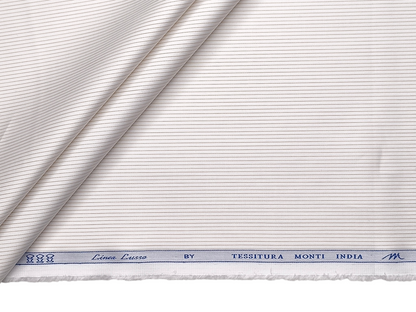 Tessitura Monti 100% Premium Giza Cotton Shirting Fabric (White & Beige , Microstripes)