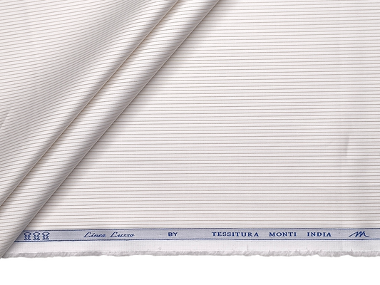 Tessitura Monti 100% Premium Giza Cotton Shirting Fabric (White & Beige , Microstripes)