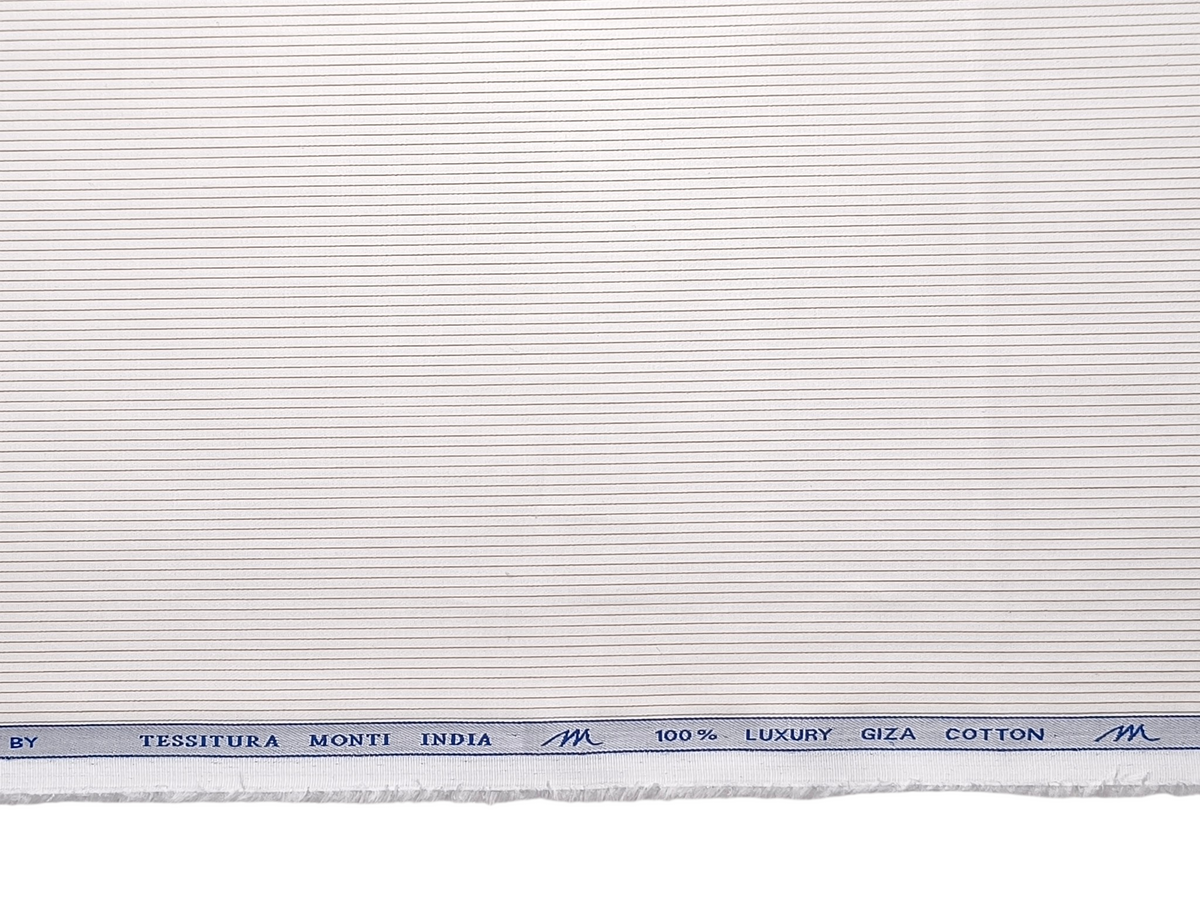 Tessitura Monti 100% Premium Giza Cotton Shirting Fabric (White & Beige , Microstripes)