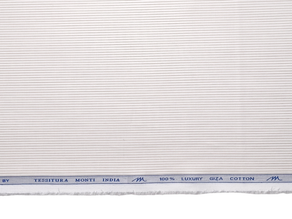 Tessitura Monti 100% Premium Giza Cotton Shirting Fabric (White & Beige , Microstripes)