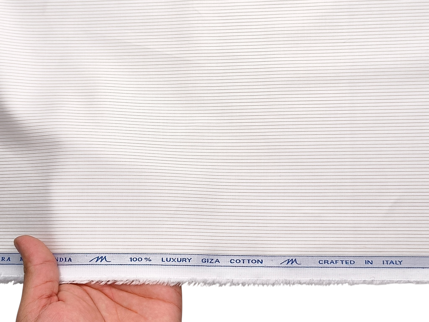 Tessitura Monti 100% Premium Giza Cotton Shirting Fabric (White & Beige , Microstripes)