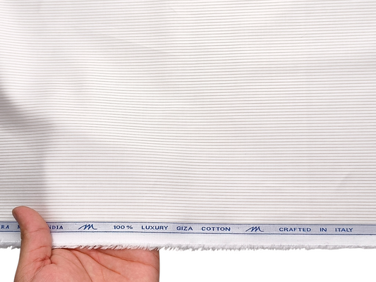 Tessitura Monti 100% Premium Giza Cotton Shirting Fabric (White & Beige , Microstripes)
