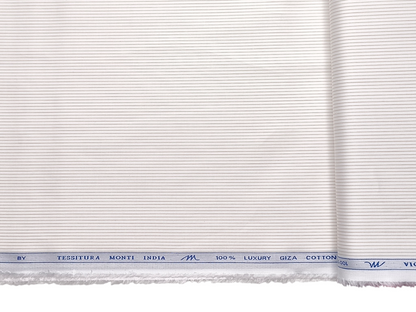 Tessitura Monti 100% Premium Giza Cotton Shirting Fabric (White & Beige , Microstripes)