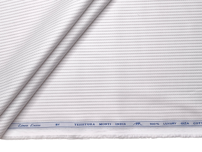 Tessitura Monti 100% Premium Giza Cotton Shirting Fabric (White & Grey , Patterned Stripes)