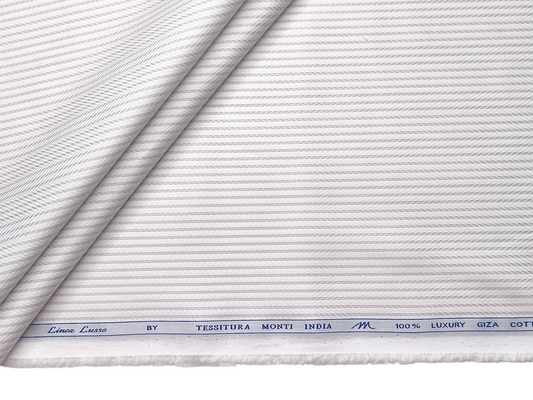 Tessitura Monti 100% Premium Giza Cotton Shirting Fabric (White & Grey , Patterned Stripes)