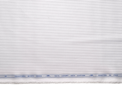 Tessitura Monti 100% Premium Giza Cotton Shirting Fabric (White & Grey , Patterned Stripes)