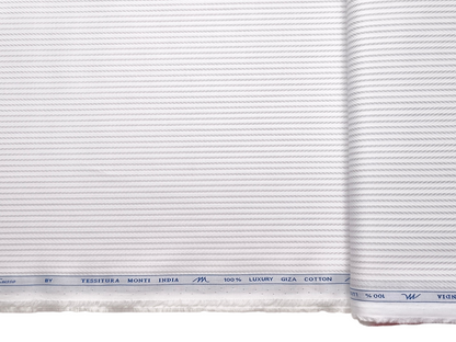 Tessitura Monti 100% Premium Giza Cotton Shirting Fabric (White & Grey , Patterned Stripes)