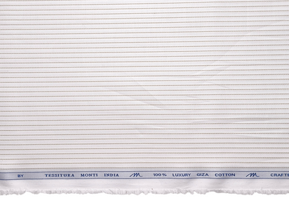 Tessitura Monti 100% Premium Giza Cotton Shirting Fabric (White & Beige, Patterned Stripes)