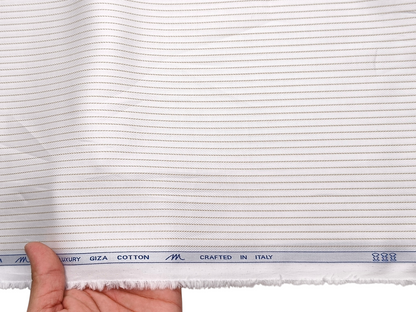 Tessitura Monti 100% Premium Giza Cotton Shirting Fabric (White & Beige, Patterned Stripes)