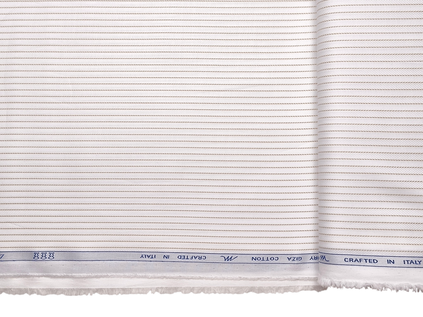 Tessitura Monti 100% Premium Giza Cotton Shirting Fabric (White & Beige, Patterned Stripes)