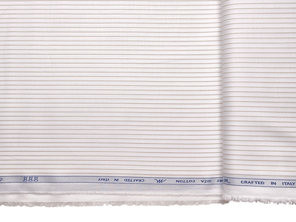 Tessitura Monti 100% Premium Giza Cotton Shirting Fabric (White & Beige, Patterned Stripes)