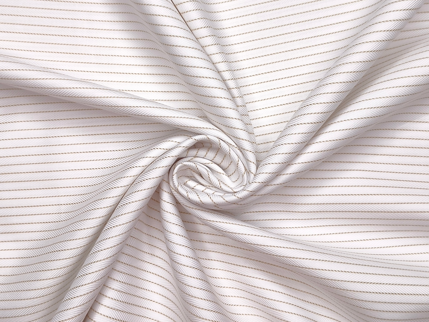 Tessitura Monti 100% Premium Giza Cotton Shirting Fabric (White & Beige, Patterned Stripes)