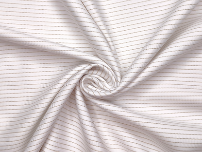 Tessitura Monti 100% Premium Giza Cotton Shirting Fabric (White & Beige, Patterned Stripes)