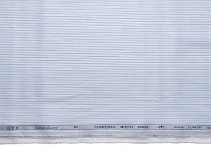 Tessitura Monti 100% Premium Giza Cotton Shirting Fabric (White & Blue, Microstripes)