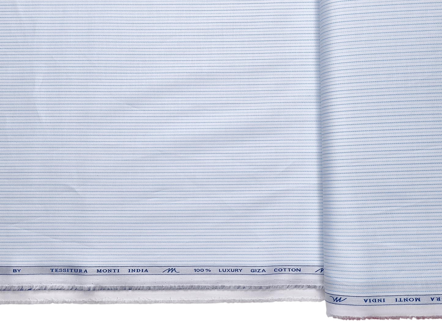 Tessitura Monti 100% Premium Giza Cotton Shirting Fabric (White & Blue, Microstripes)