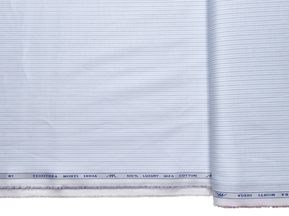 Tessitura Monti 100% Premium Giza Cotton Shirting Fabric (White & Blue, Microstripes)