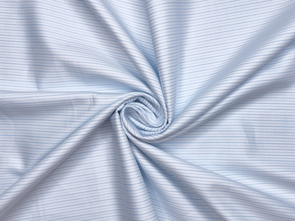 Tessitura Monti 100% Premium Giza Cotton Shirting Fabric (White & Blue, Microstripes)