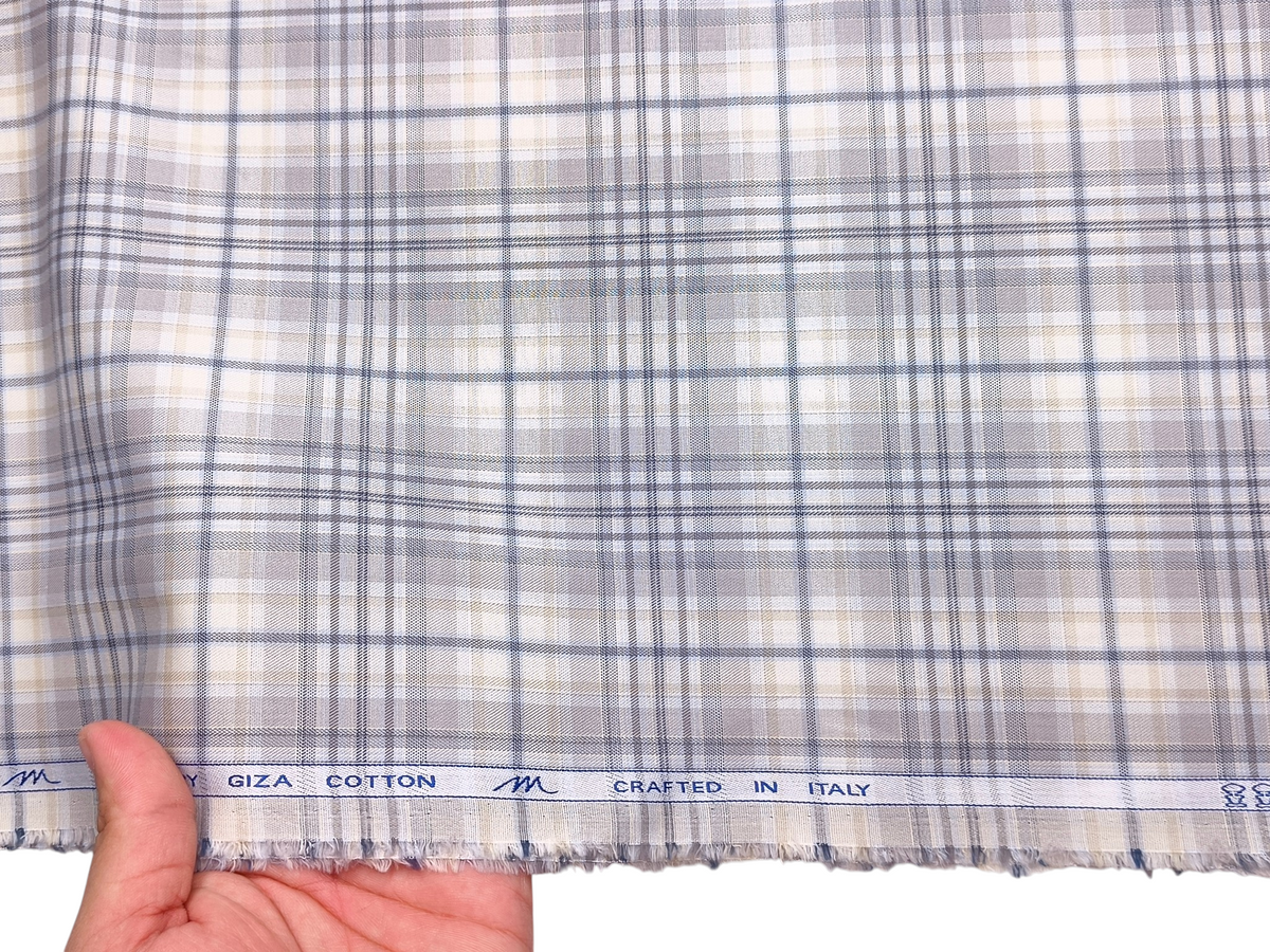 Tessitura Monti 100% Premium Giza Cotton Shirting Fabric (Grey, Multichecks)