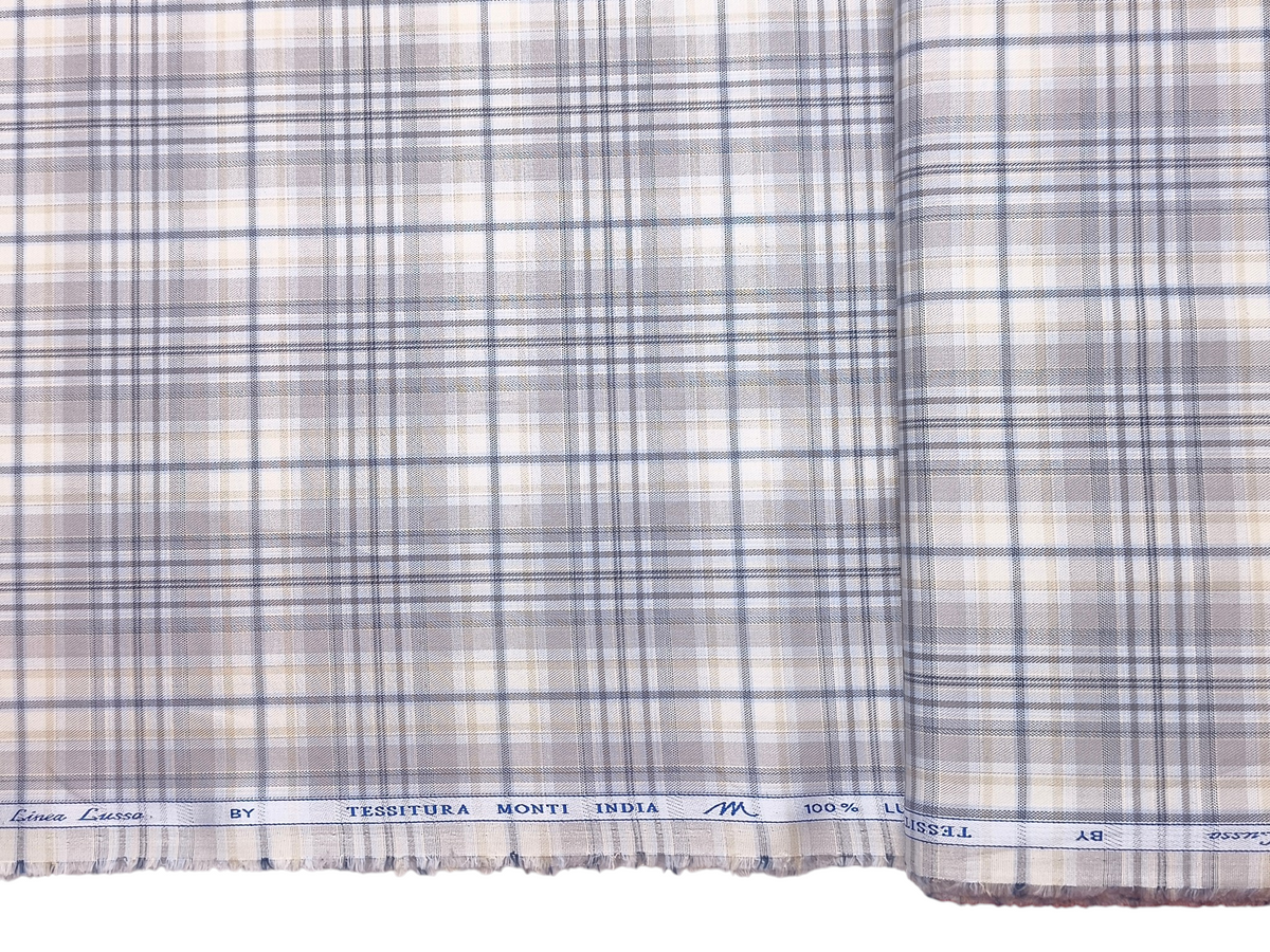 Tessitura Monti 100% Premium Giza Cotton Shirting Fabric (Grey, Multichecks)