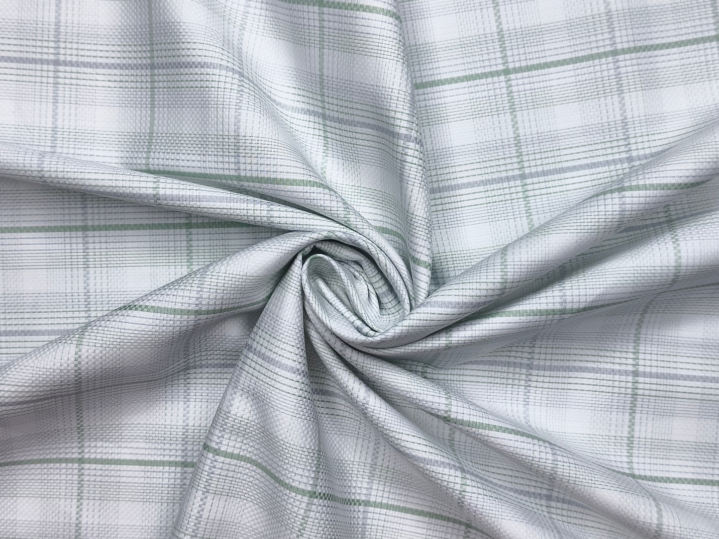 Tessitura Monti 100% Premium Giza Cotton Shirting Fabric (White , Grey & Green , Checks)