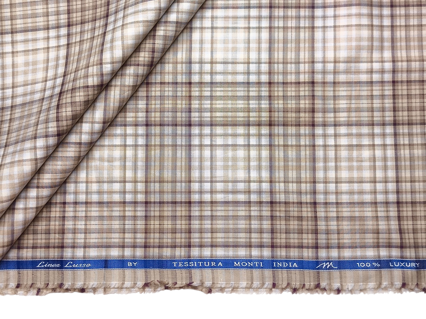 Tessitura Monti 100% Premium Giza Cotton Shirting Fabric (Light Brown, Multichecks)