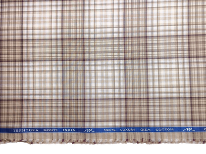 Tessitura Monti 100% Premium Giza Cotton Shirting Fabric (Light Brown, Multichecks)