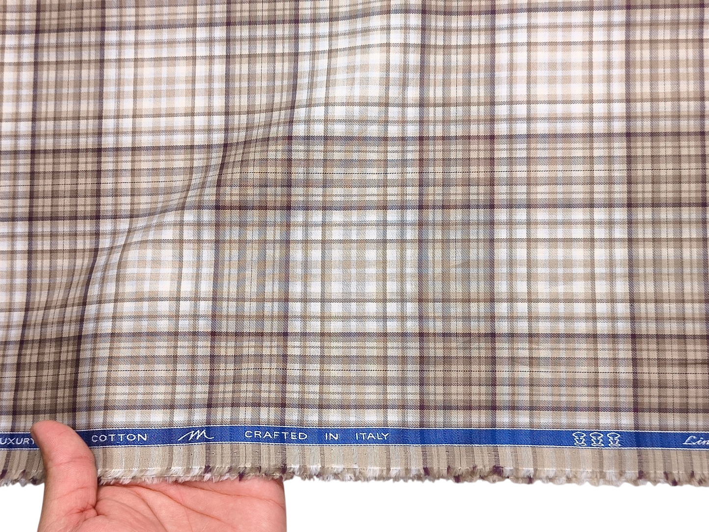 Tessitura Monti 100% Premium Giza Cotton Shirting Fabric (Light Brown, Multichecks)